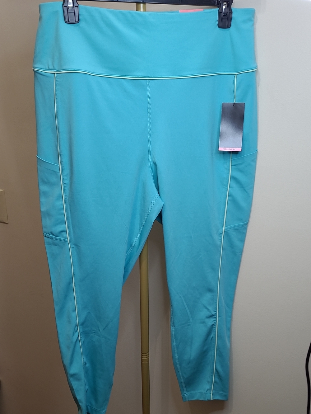NWT ZELOS Turquoise High-Waist 7/8 Leggings with Contrast Seams size XXL